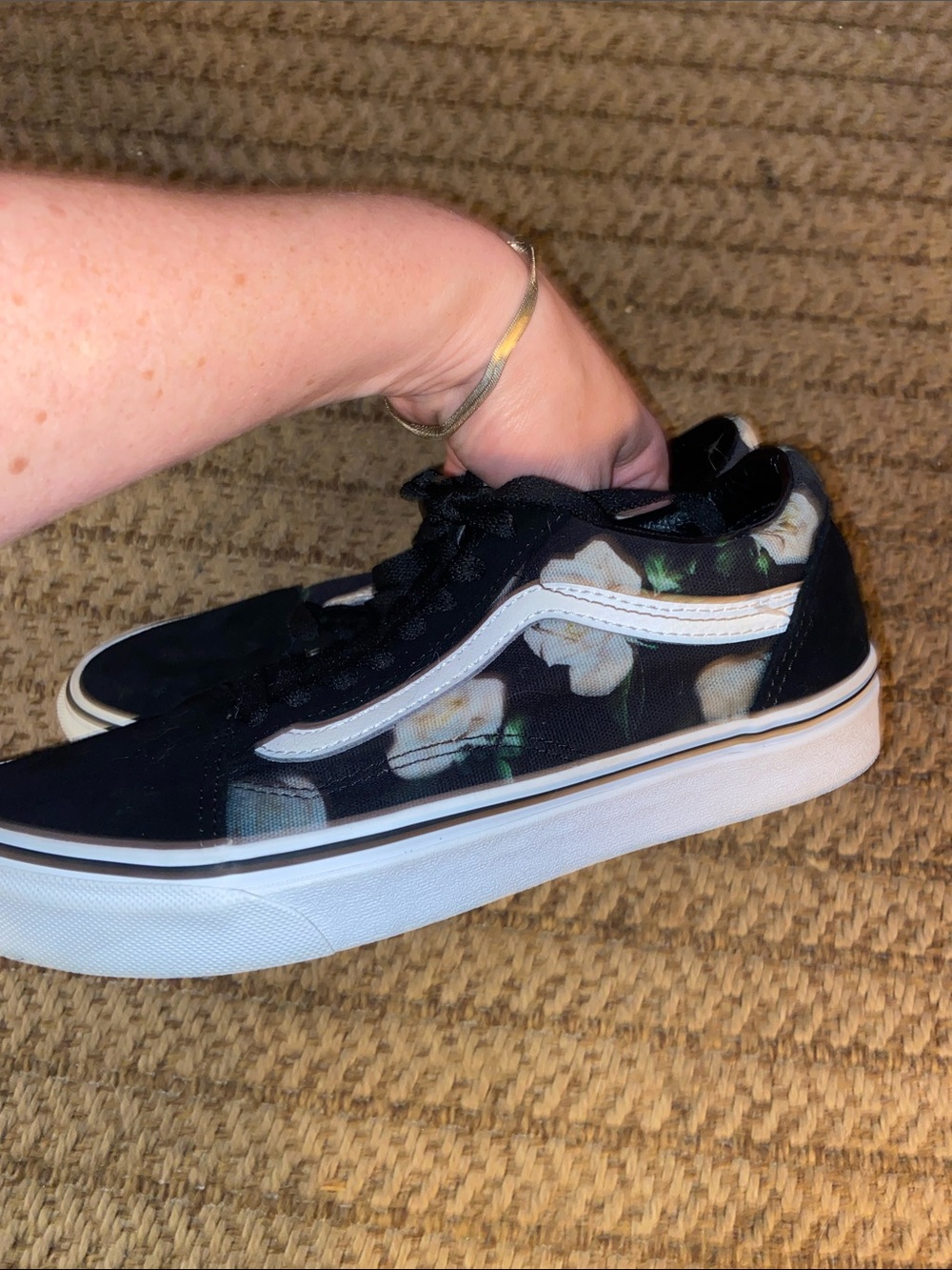 Vans Black and White Low-Top Skate Sneakers with Subtle Green Accent